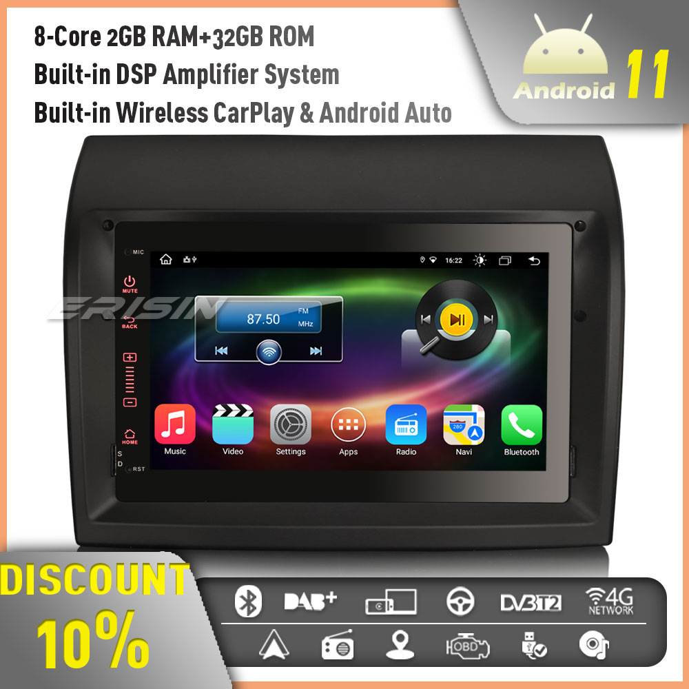 Erisin ERISIN ES3071F AUTORADIO GPS Fiat Bravo Android 10 Wi-Fi 4G Dvd Comandi Volante 